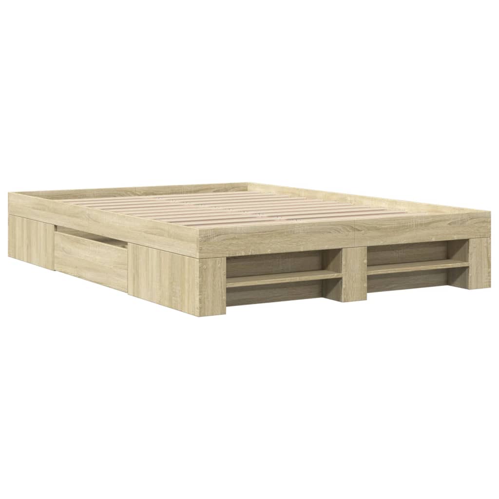 Bed Frame without Mattress Sonoma Oak Finish 140 x 200 cm Engineered Wood