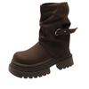 Vintage Maillard Martin boots women's 2025 autumn new British style thick-soled heightening trouser boots short boots stacking boots