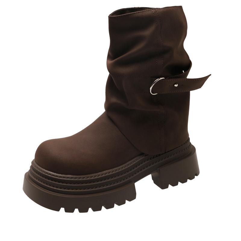 Vintage Maillard Martin boots women's 2025 autumn new British style thick-soled heightening trouser boots short boots stacking boots