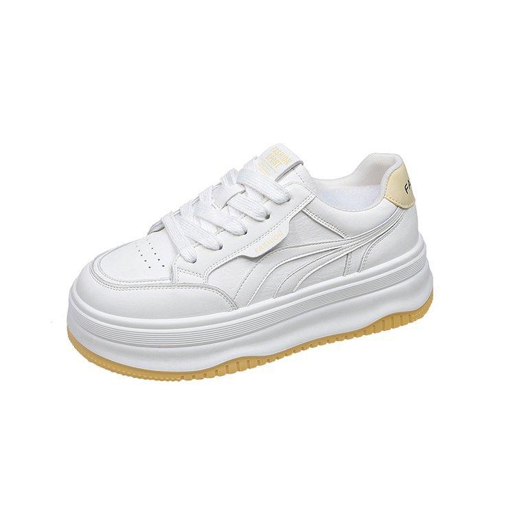 

Кожаная платформа белая обувь женская весна и лето 2025 новая увеличивающая рост обувь на доске повседневная спортивная универсальная одинарная обувь 40 жёлтый