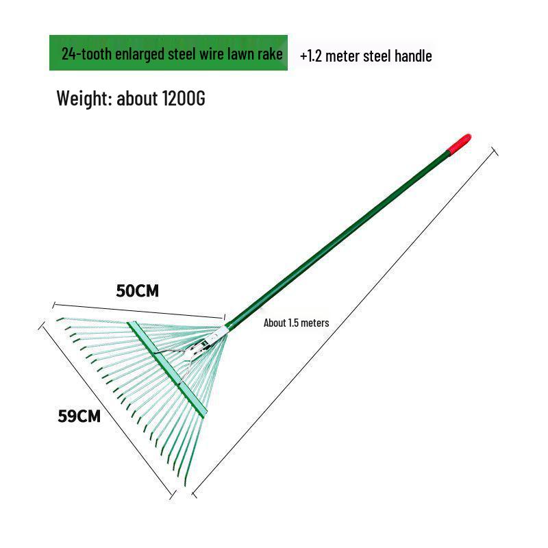 Garden Rake with Long Wooden Handle for Lawn and Leaves