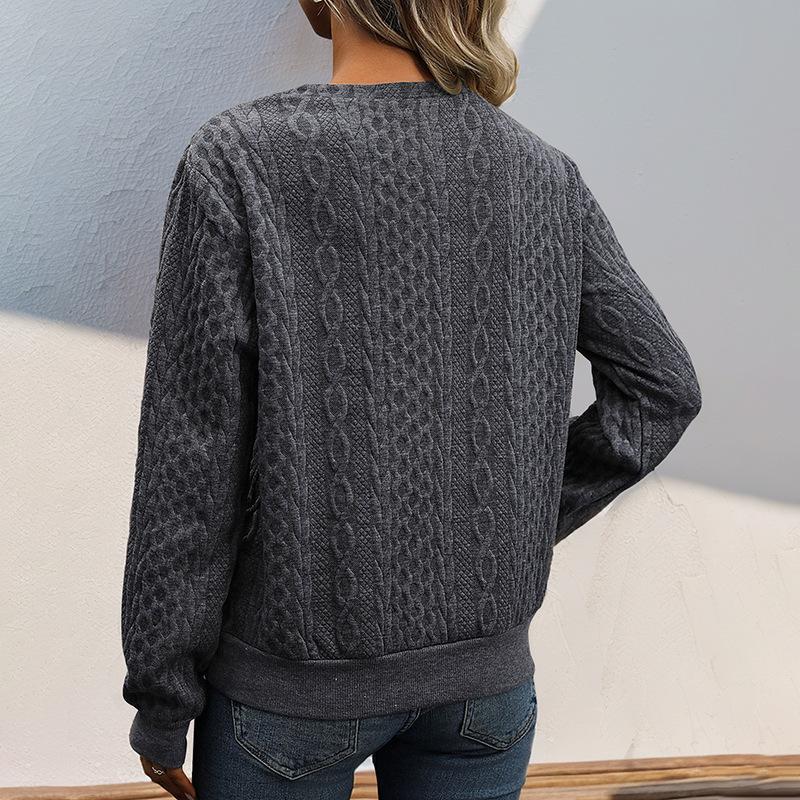 Spring Autumn Women's Long Sleeve Top Pleated Solid Sweatshirt