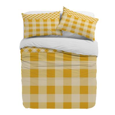 Copripiumino a Quadri Gialli e Righe con Cuciture a Punto Quadrato con Federa Set Biancheria da Letto Personalizzato 3 Pezzi Copripiumino Letto Matrimoniale Tessile per la Casa
