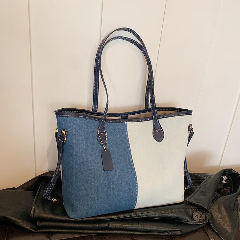 

Summer new fashion contrasting color child and mother casual big bag single shoulder trendy women s bag светло-синий