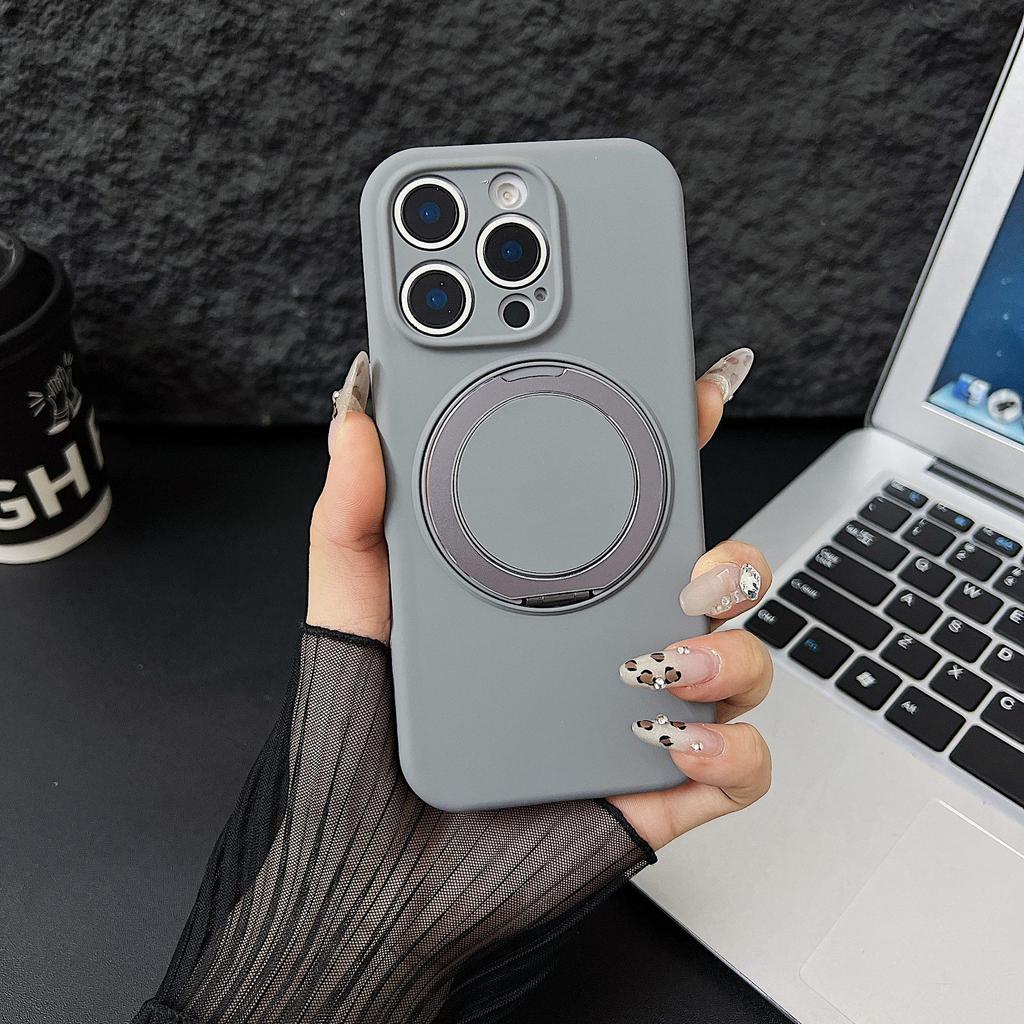 iPhone 16 PRO Liquid Silicone Case with 360° Rotating Stand & Magnetic Anti-Drop Protection for Apple 15