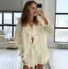 Women's Spring and Summer Design Ruffle Fashion Casual Tie Cardigan Top Shorts Suit
