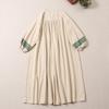 Ele Embroidered Cotton Lin Long Sve Dr Loose Fit A-Line Silhouette Maxi Skirt for Autumn Season Women's Faion