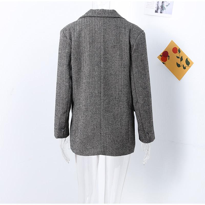Vintage Lapel Herringbone Suit Coats Women Casual Single-Breasted Pockets Jackets Coat Lady Autumn Chic High Street Outwear