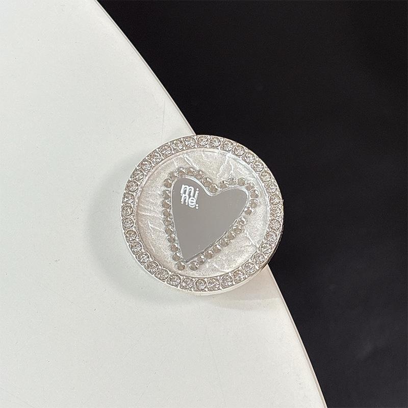 Leather Heart-Shaped Magnetic Phone Holder & Mirror with Finger Ring