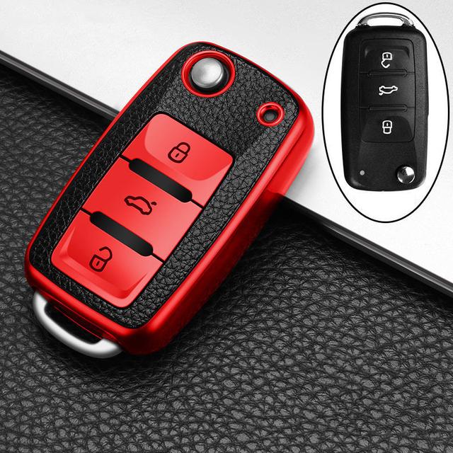 Funda de cuero TPU para llave de coche, funda para mando a distancia para Volkswagen VW Bora Polo Tiguan Jetta Passat B5 B6 B7 Golf Beetle para Skoda Octavia