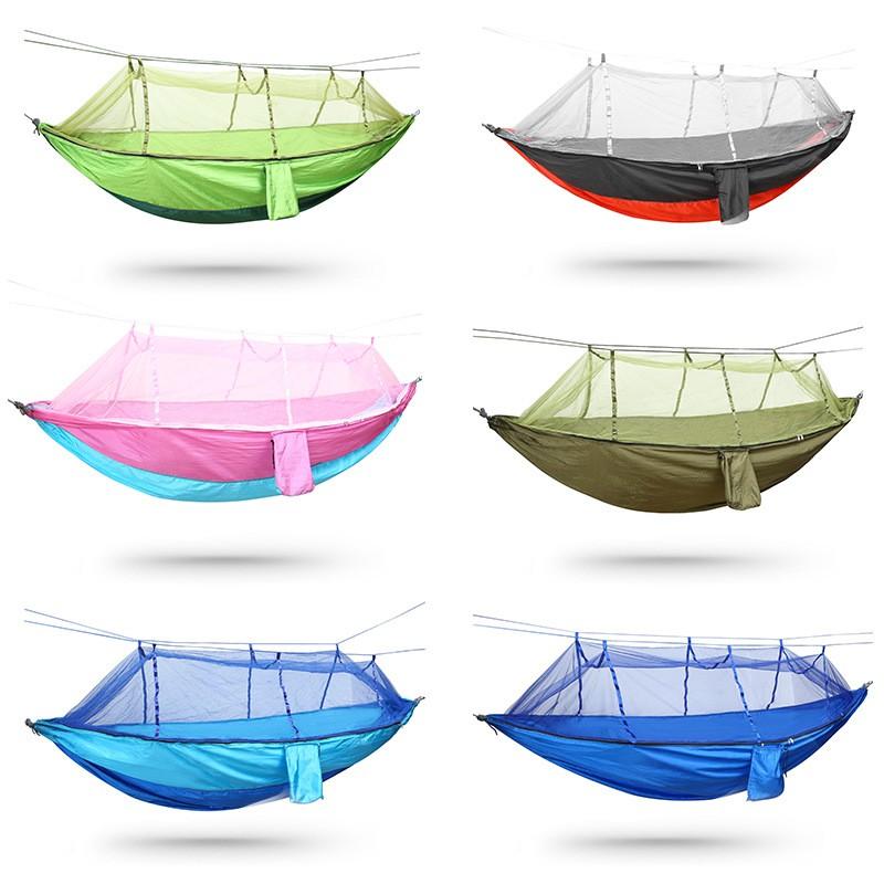 Outdoor Camping Hammock With Mosquito Net Nylon Single Double Person Portable Tree Hanging Bed Backyard Garden Travel