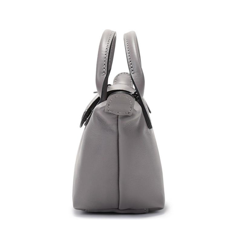 Longchamp Le Pliage Cuir Minimalist Fashion Solid Color Lambskin Dumpling Bag Tote Shoulder Crossbody Mini Women bags Dove-Gray 10147757P55