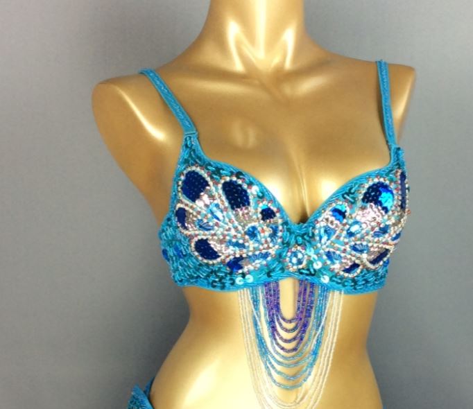 Damen Perlen Pailletten Samba Karneval Bauchtanz BH Top für Halloween Tanz EDC Rave Mardi Gras Nachtparty Bühnenauftritt