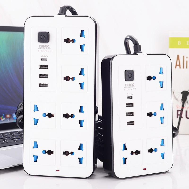 UK Standard Power Strip with USB, Multi-Hole Switch, and Extension Cord