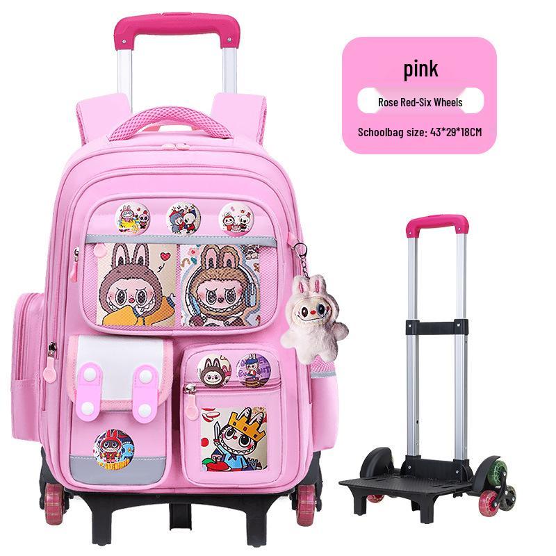 Cartoon Trolley Backpack for Grade 2-6 Students - Large Capacity Schoolbag for Boys & Girls