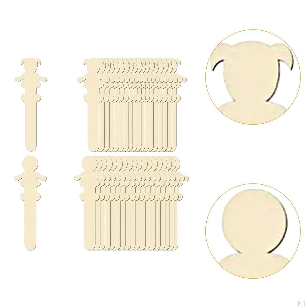 40x Wood Character Craft Sticks Unfinished Wooden Cutouts Creative Decor Children Festivals