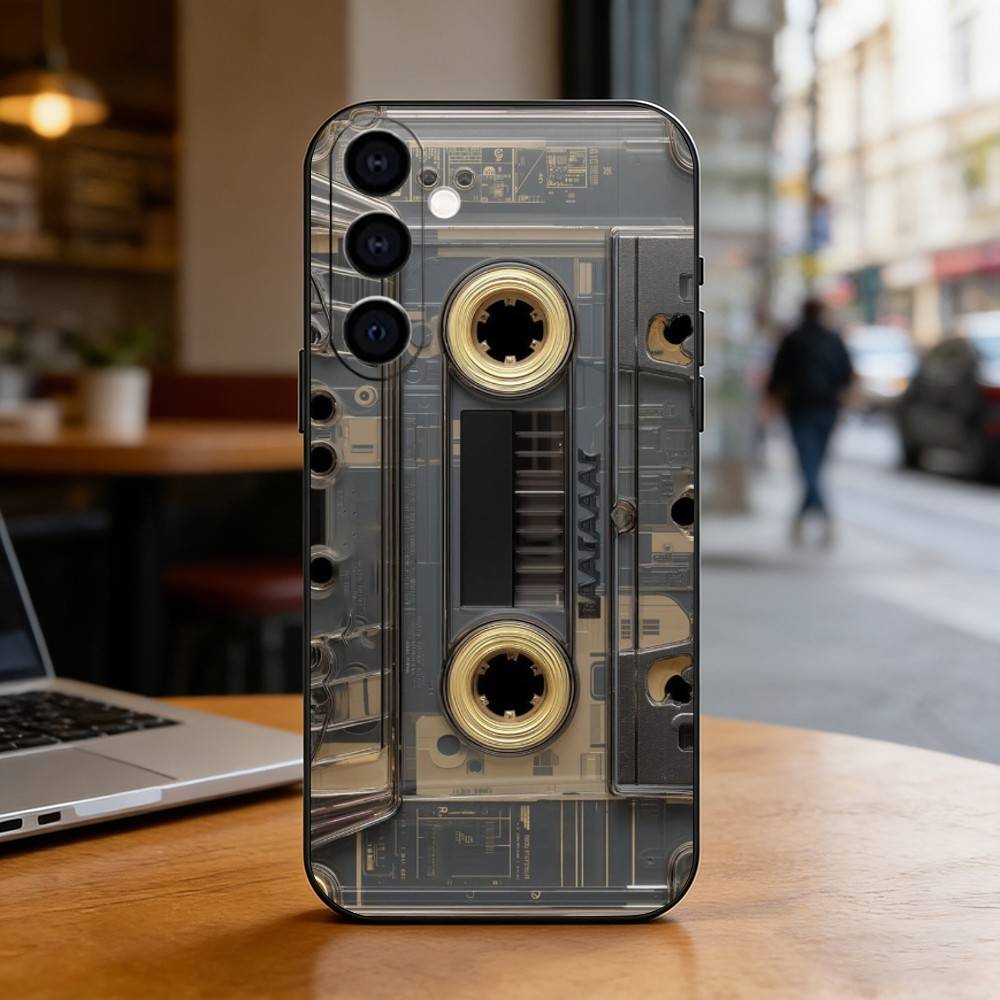 Retro Cassette Pattern Plating Phone Case For Samsung Galaxy A73,A72,A71,A70,A53,A52,A51,Others Soft Black Cover
