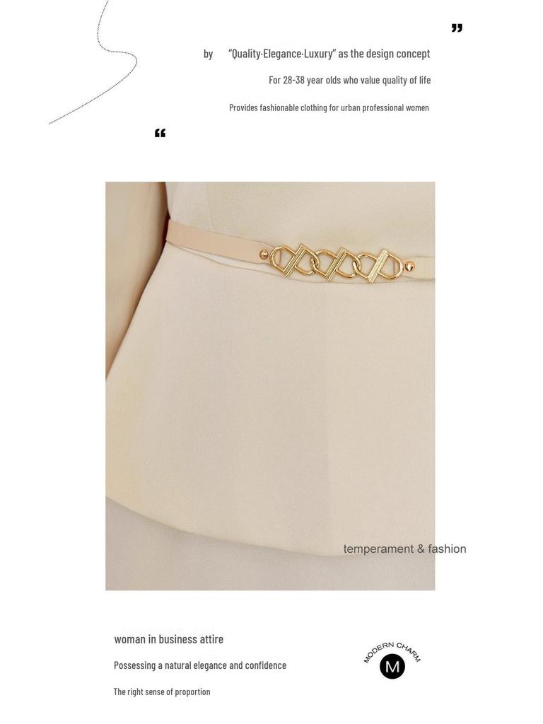 Nine-Sleeve Pleated Two-Piece Professional Dress - Spring/Autumn Style