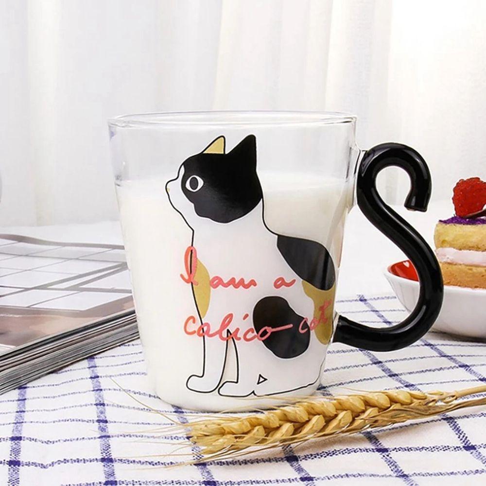 Creative For Home Office Heat Resistant Cat Tail Handle Glass Mug Handy Cup Glass Cup Breakfast Mug