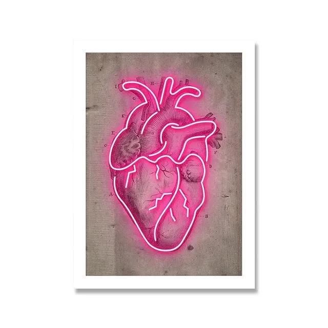 Nordic Neon Heart Skeleton Vintage Picture Wall Art Canvas Painting Posters And Prints Mural For Living Room Bar Home Decoration