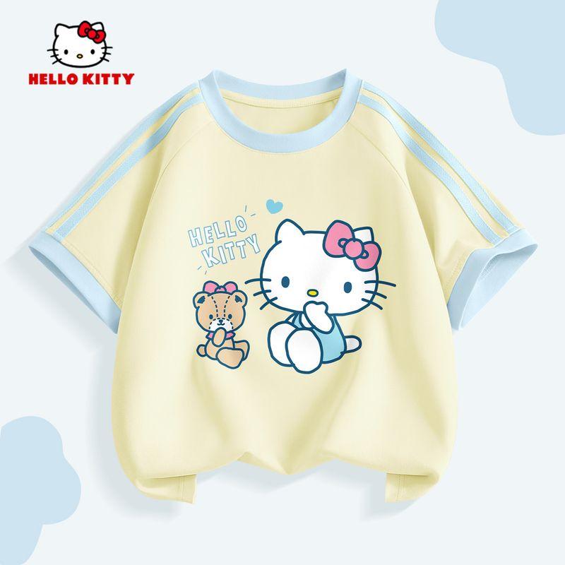 Hello Kitty Girls' Short-Sleeved T-Shirt Summer 2026 New Kidsren's Pink Bottoming Shirt Sweet Girl's Top