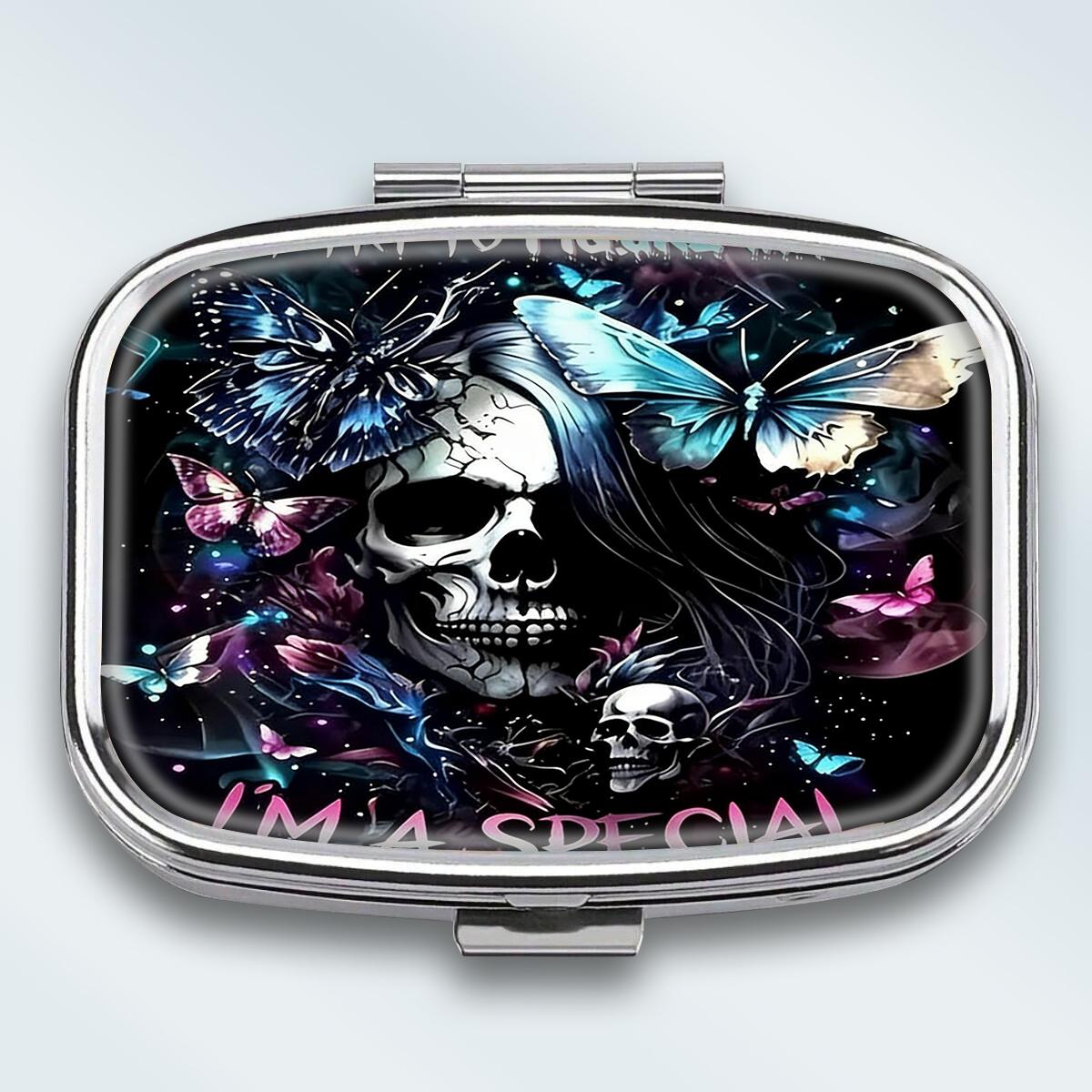 

Portable Pill Box with 2 Compartments, Mini Metal Medicine Organizer Case, Cute Printed Pill Container for Vitamins, Pills, Jewelry, Travel, Daily Use різнокольоровий