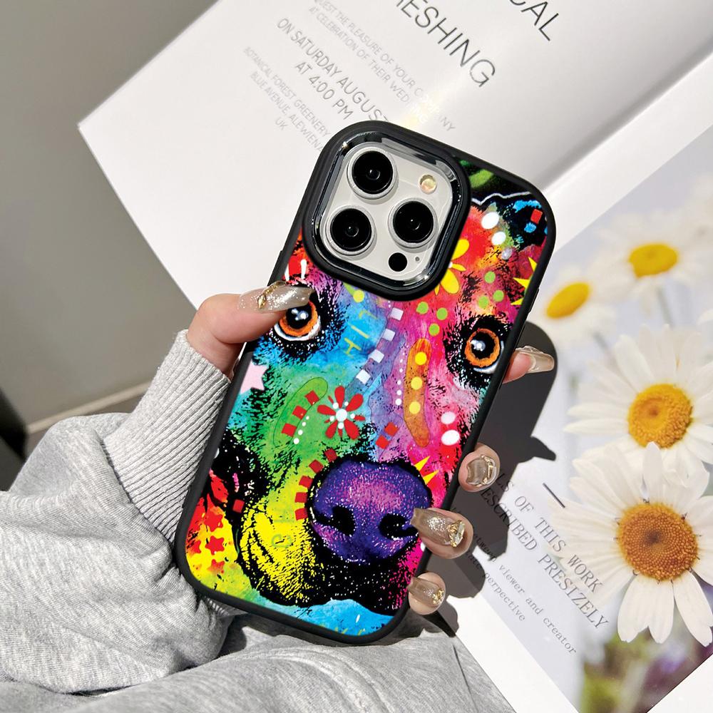 Ae76 Dog Color Doodle Design Art Phone Cases for Samsung A13 A32 A53 A04e A54 S23 S24 Ultra Infinix Hot 40i Huawei Metal Camera Protective Back Cover