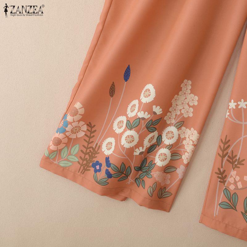ZANZEA Women Casual Back Elastic Waist Loose Floral Print Pants