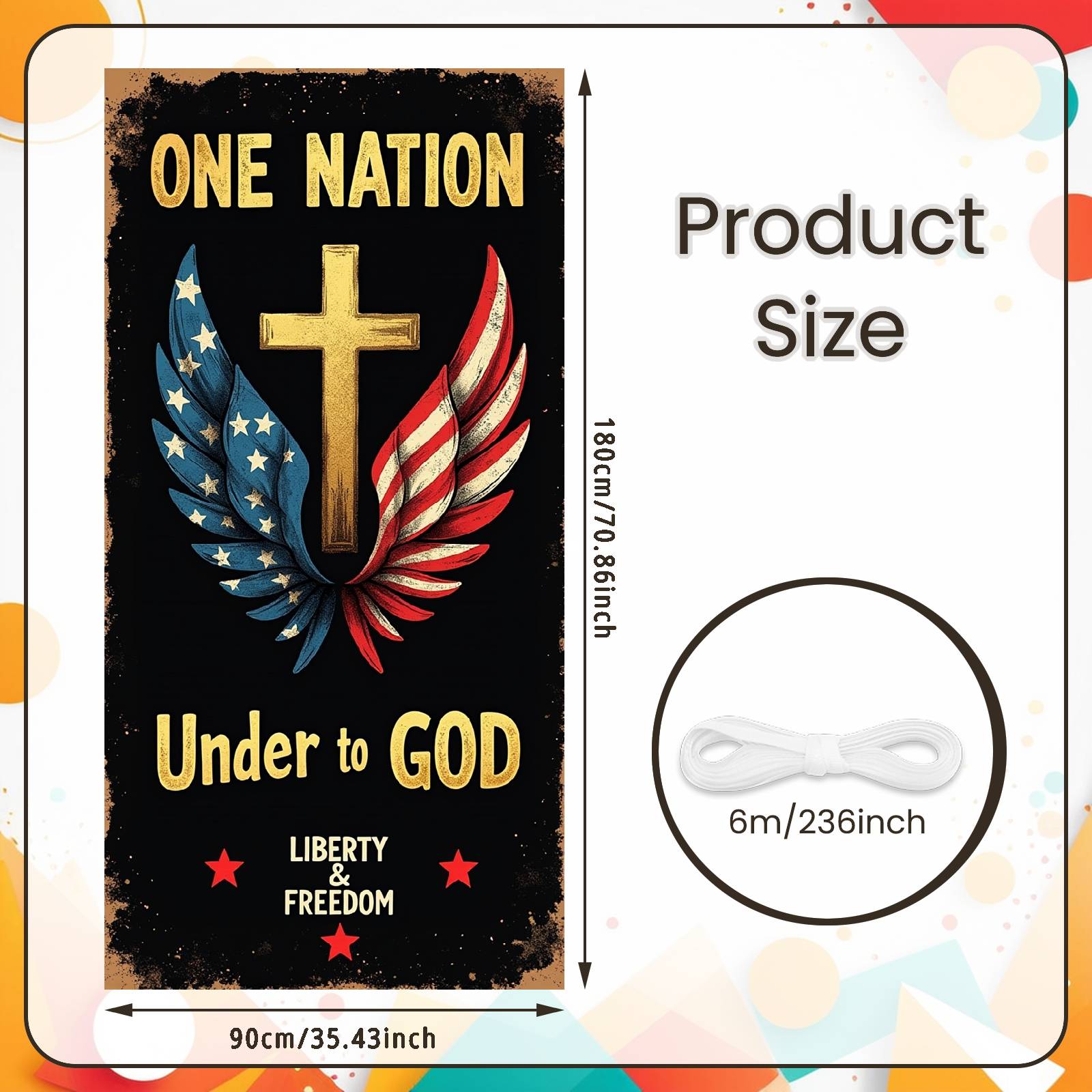 Patriotic Celebration Banner American Flag Wings American Freedom Display Faith & Liberty Backdrop Vintage For Patriotic