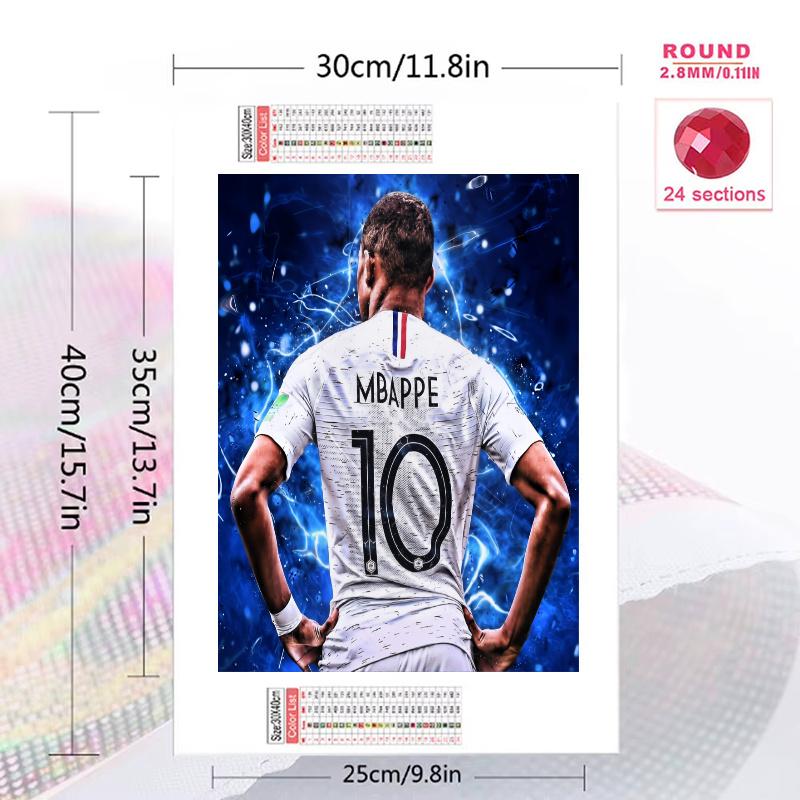 Mbappé Pattern 3pcs 100% Round Full Drill 5D DIY Diamond Painting Embroidery Cross Stitch Rhinestone Décor