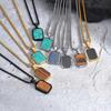 Stainless Steel Rectangle Natural Stone Pendant Necklaces, Minimalist Dainty Chain Necklace, Luxury Fashion Jewelry For Men Gift