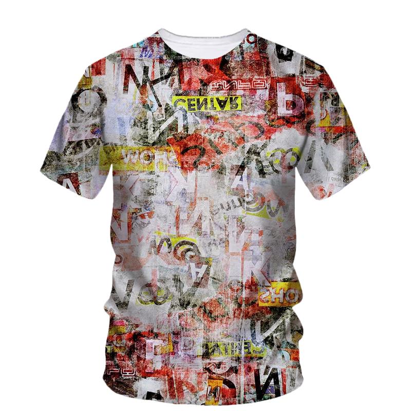 Sommar Nya Kreativa Graffiti Konst grafiska t-shirts Män Casual Bohemisk Personlighet harajuku Tryckta O-hals Streetwear T-shirts Toppar