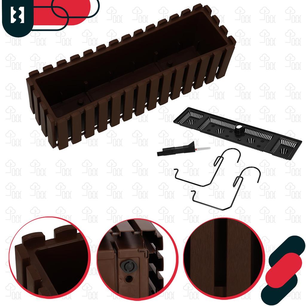 Flowerpot Balcony Terrace Box with Hooks Irrigation System Brown 60cm