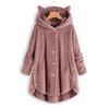 Amazon 2025 Autumn and Winter European and American Buttons Hooded Cat Ears Plush Top Irregular Trendy Brand Solid Color Coat Women