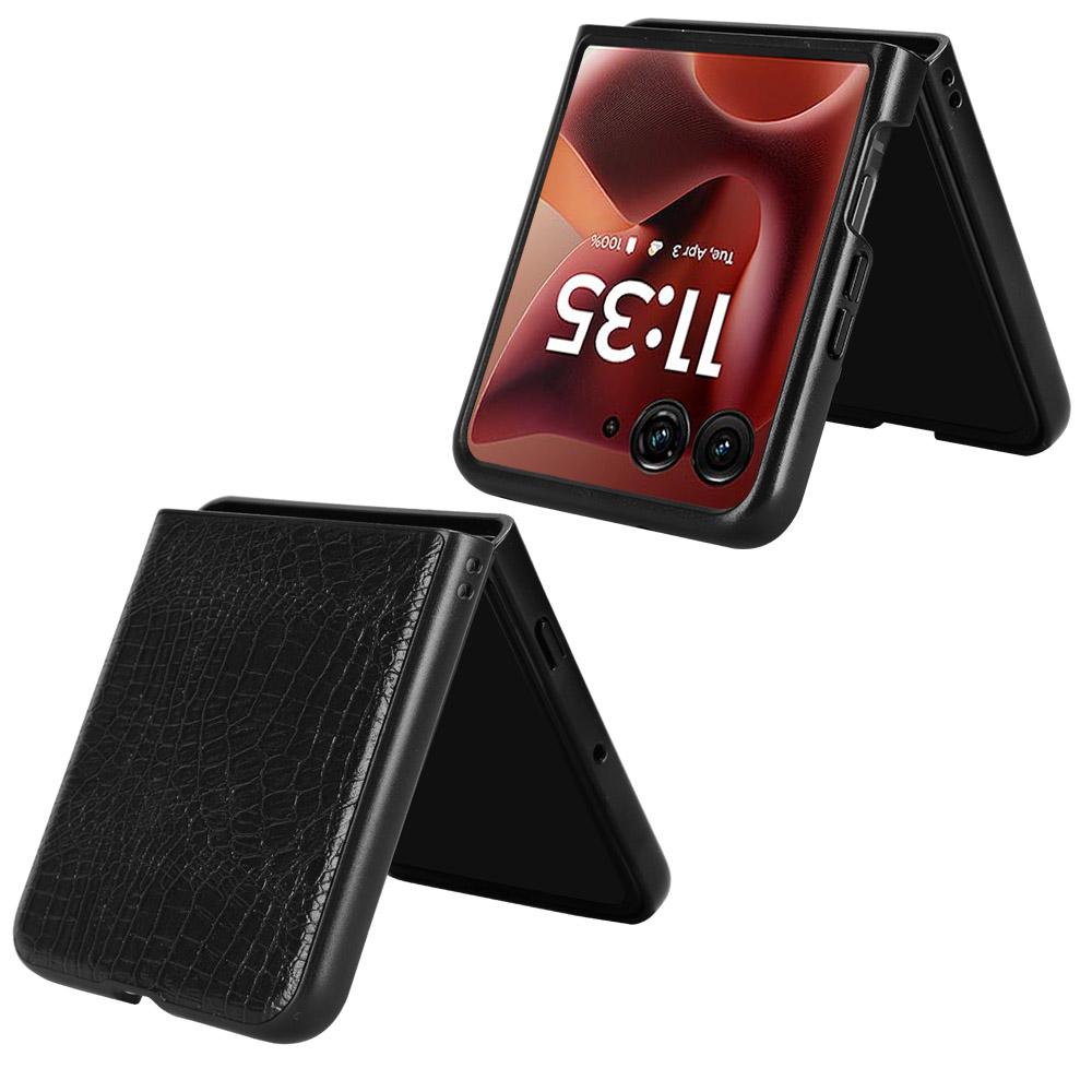 For Motorola Razr 60 Ultra 5G Case Crocodile Texture Leather Coated Hard PC Phone Cover