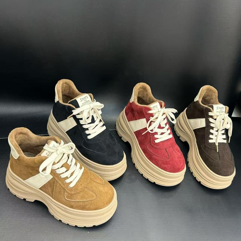 [Fanfna] Retro Platform German Training Shoes Women's 2025 Autumn New Muffin Bottom Color Matching Lace-up Casual Sports Shoes