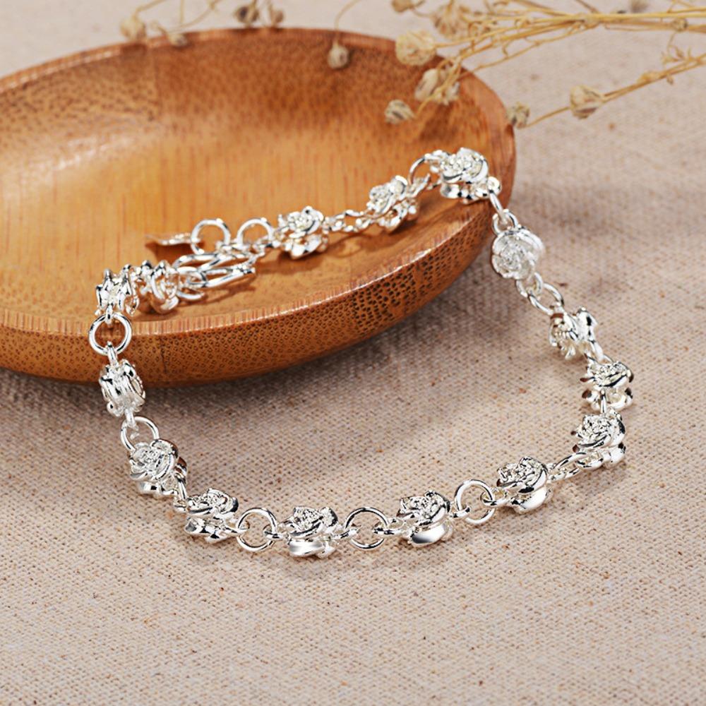 

Elegant Silver Bracelet for Women with Rose Flower Design Sterling Silver Jewelry Gift