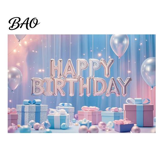 Birthday Photo Backdrop Happy Banner Backdrop, Party Background Cloth for Celebration, Group Bunting Flag Decor Kids Women, Supplies Double-sided
