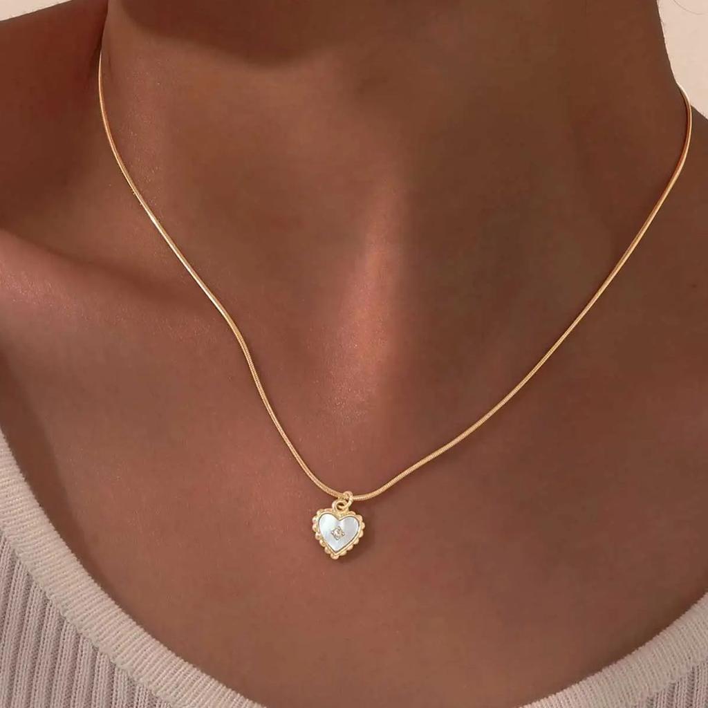 Chic Zircon Shell Heart Necklace for Women Stainless Steel Round Snake Chain Pendant Necklaces Valentine's Jewelry Gifts