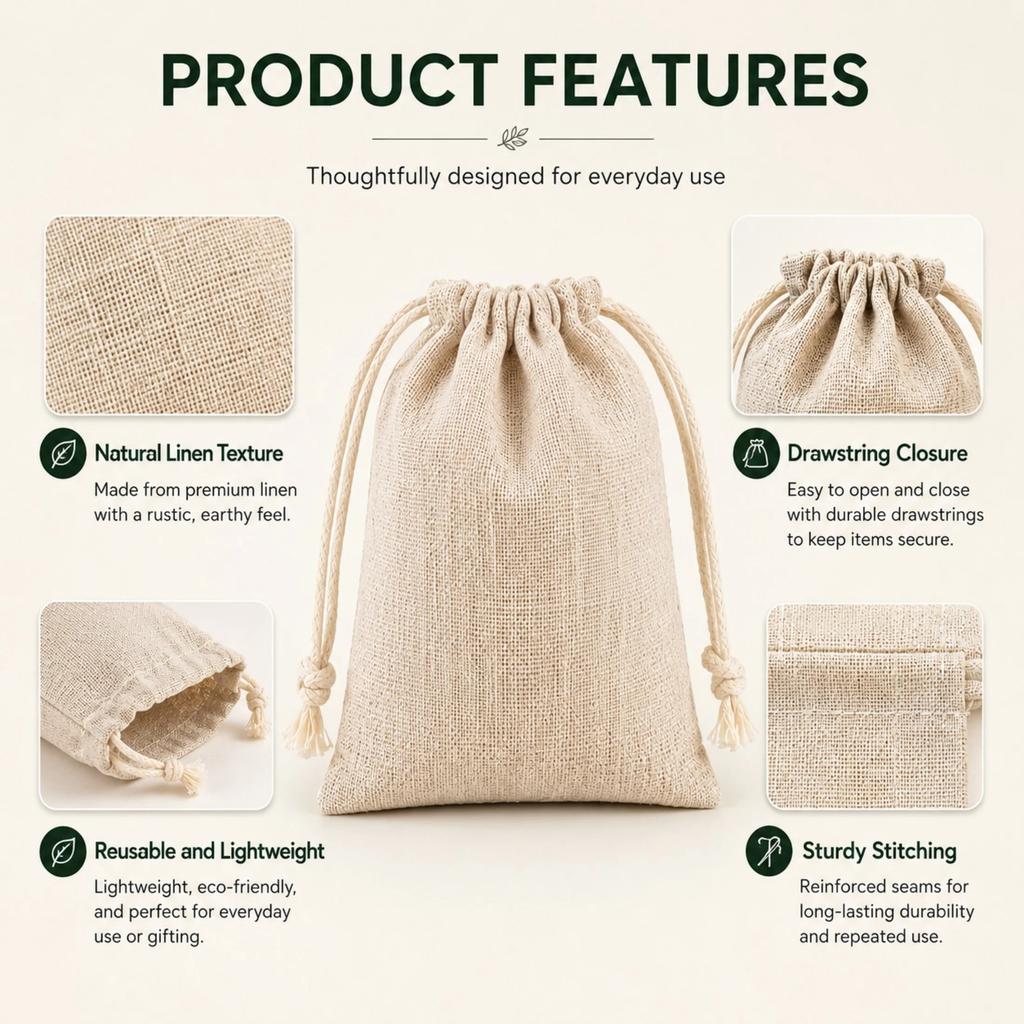 50 Piece Linen Jute Drawstring Gift Bags, Small Muslin Bags, Reusable Fabric Favor Pouches, Wedding Party Gifts, Holiday Supplies