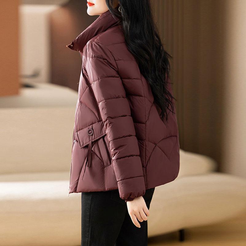 Retro stand-up collar down jacket women's short 2024 winter fashion design feeling quilting line warm white duck down casual jacket