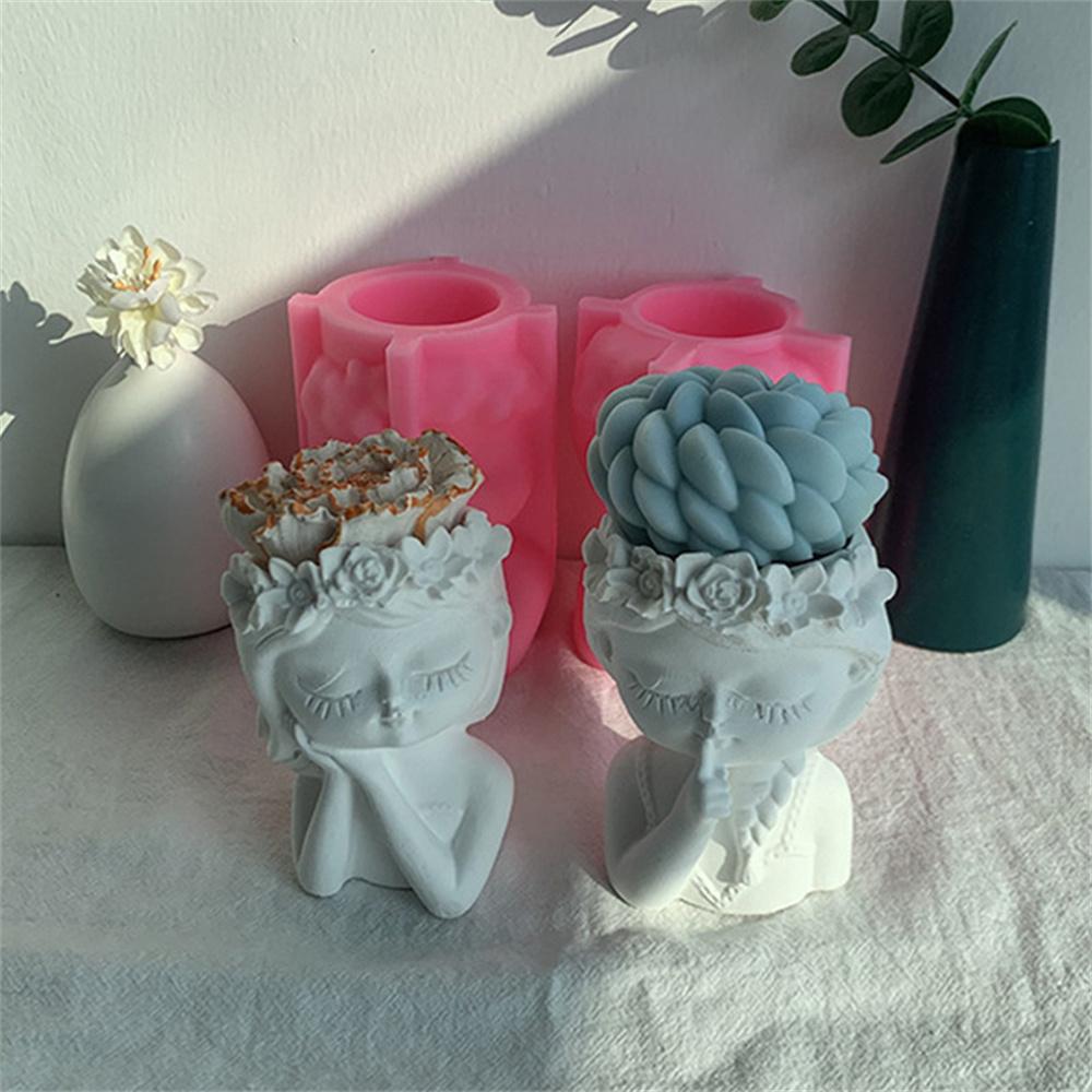 Silicone Mold 3D Cute Girl Flower Pot Mould DIY Handmade Crafts Plaster Candle Crystal Epoxy Resin Mold for Home Decors
