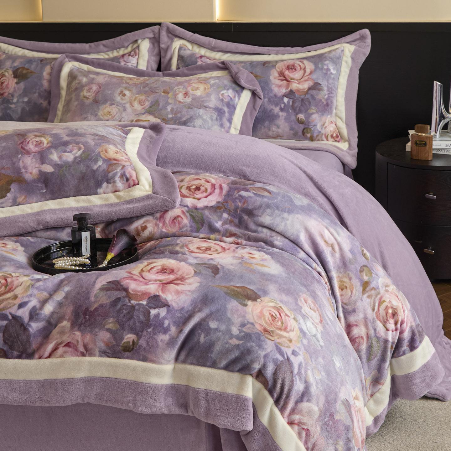 

Thickened Milk Fleece Bedding Four-Piece Set American Flower Warm Fleece Coral Fleece Quilt Cover 1.8m Sheet 4pc Quilt Cover 200 * 230cm