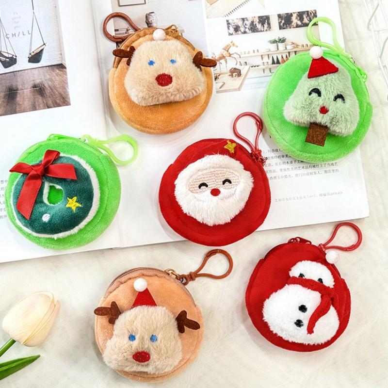 Cute Christmas Plush Coin Purse Kawaii Santa Claus Snowman Doll Coin Pouch Keychain Backpack Pendant Decoration Children Gift