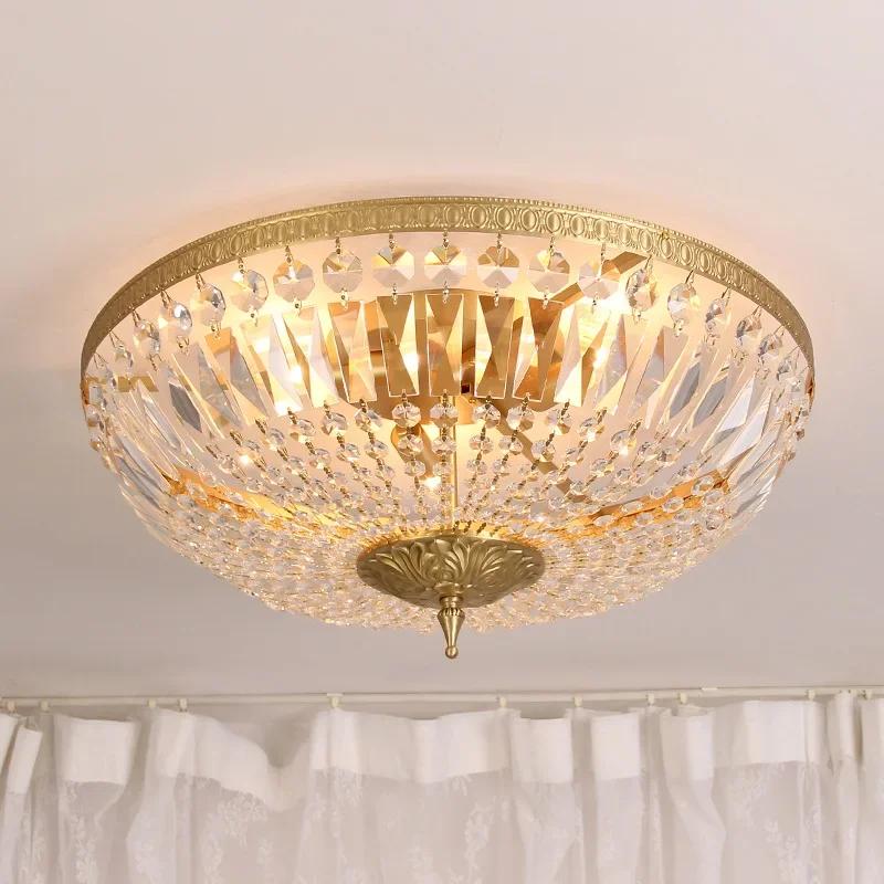 Light Luxury Atmosphere Full Copper Crystal Ceiling Lamp Living Room Bedroom Dining Cloakroom Warm Lamp