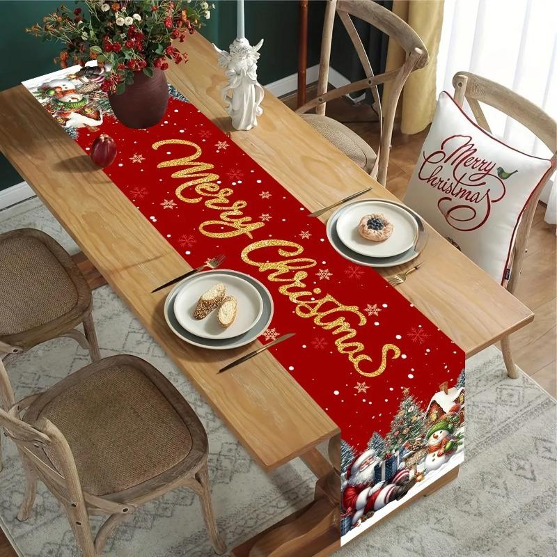 Red Christmas Santa Snowman Table Runner Christmas Decorations for Home 2026 Xmas Table Decor Navidad Noel New Year 2026 Gifts