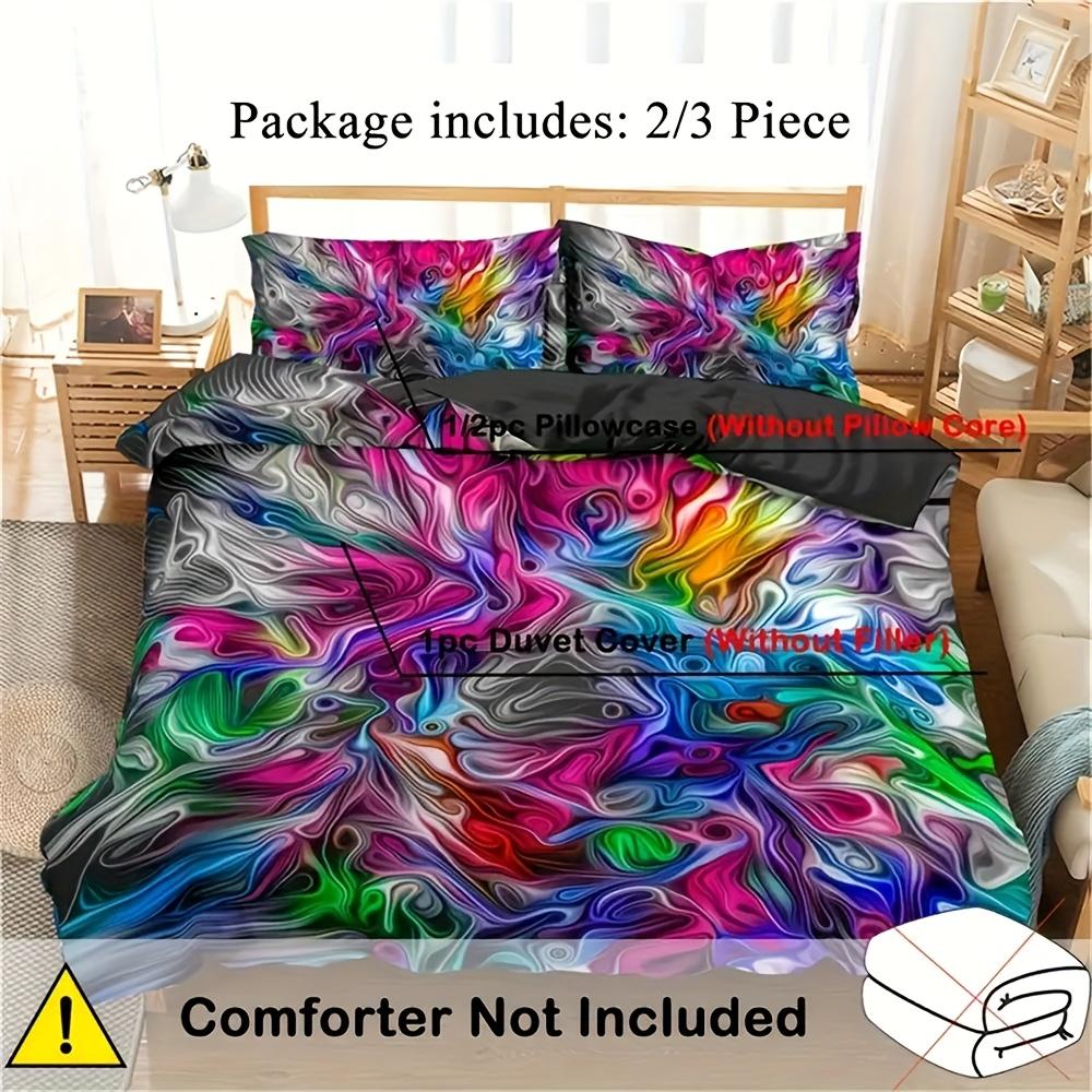 2/3Pcs Psychedelic Duvet Cover Set (1 Duvet Cover + 1/2 Pillowcase, Without Core), Abstract Art Rainbow Color Bedding Set