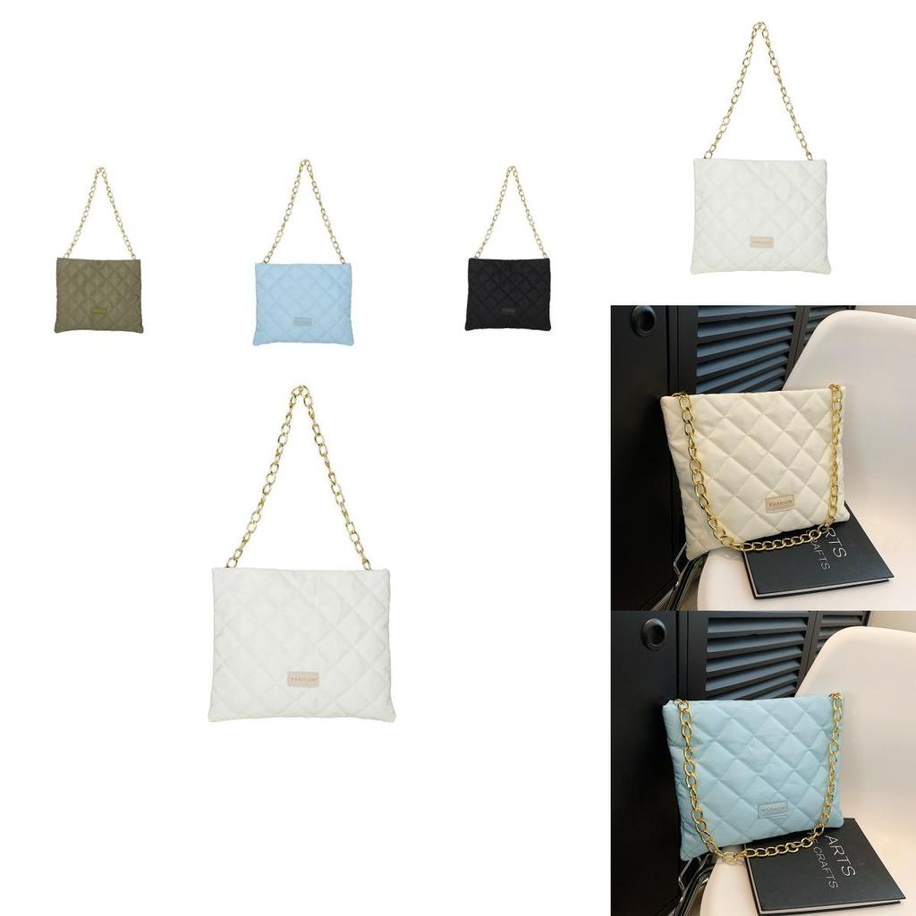 Stylish Nylon Quilted Chain Bucket Bag For Women Trendy Street Fashion Handbag