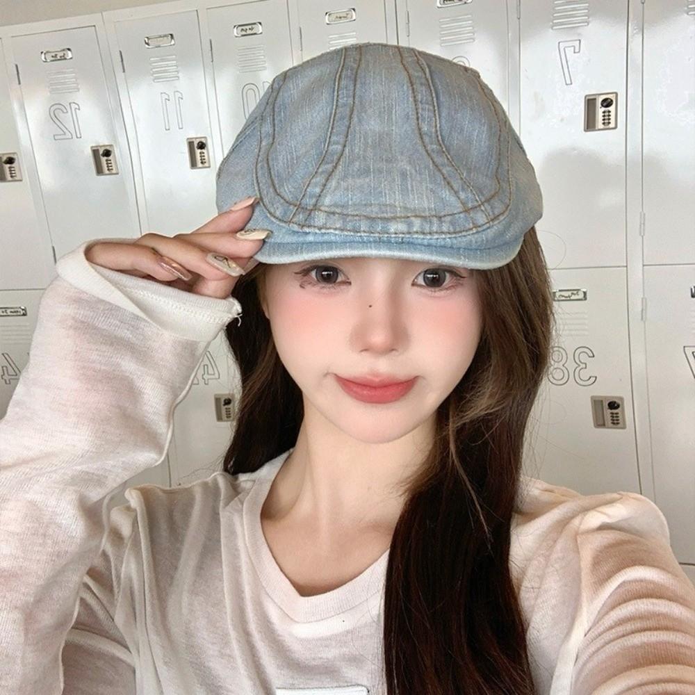 Cloth Denim Beret Washed Artist Hat Casual Newsboy Hat  Women