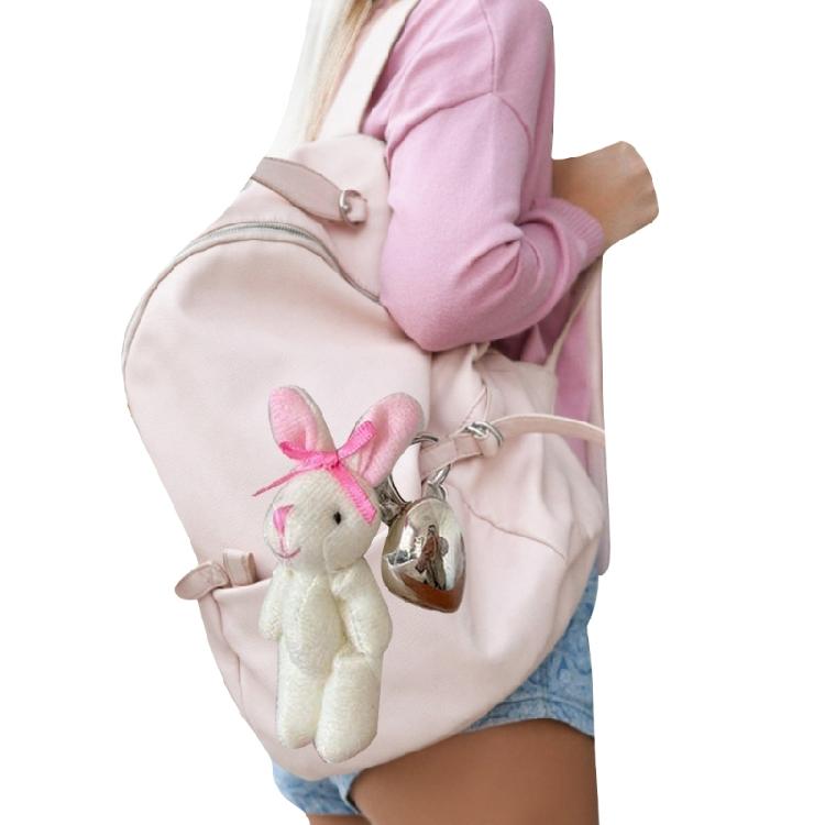 Cartoon Rabbits Toy Keyring Plush Bunnys with Heart Pendant Keychain Animal Charm Key Chain Women Girl Bag Accessories